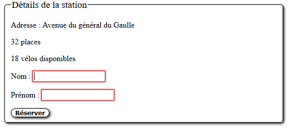 fenêtre présentant un formulaire de réservation vide