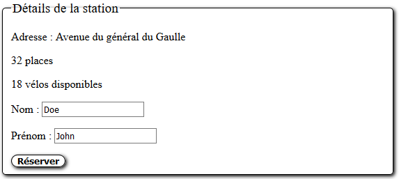 fenêtre présentant un formulaire de réservation complété