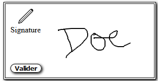 fenêtre dans laquelle il faut signer avec un exemple de signature